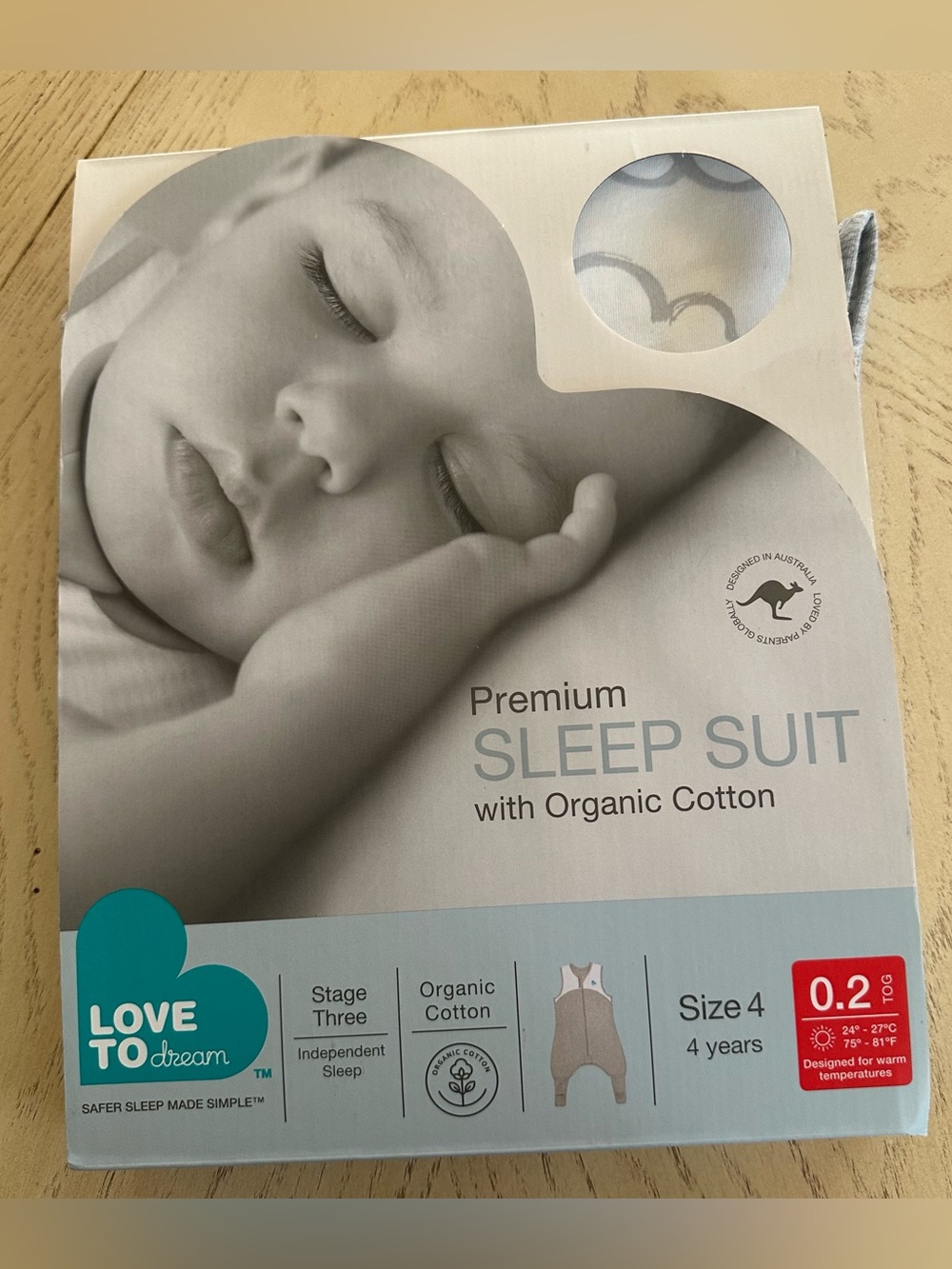 NWT Love To Dream Sleep Suit 0.2 TOG Clouds Unisex Stage Three Size 4